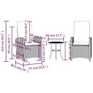 3dílný bistro set s poduškami černý polyratan - obrázek 15
