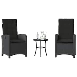 3dílný bistro set s poduškami černý polyratan - obrázek 1