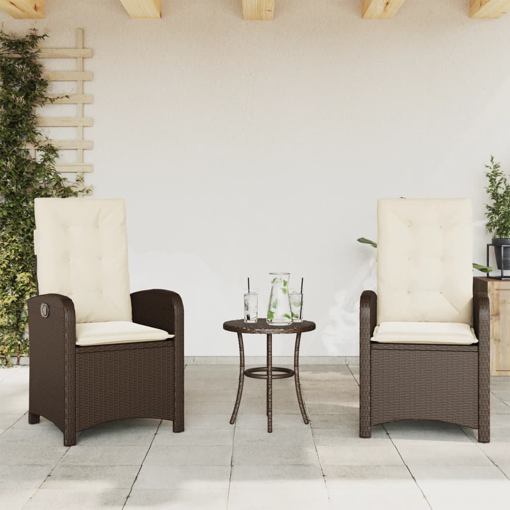 vidaXL 3-delige Bistroset met kussens poly rattan bruin
