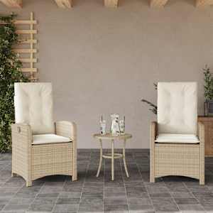 3dílný bistro set s poduškami béžový polyratan - obrázek 3