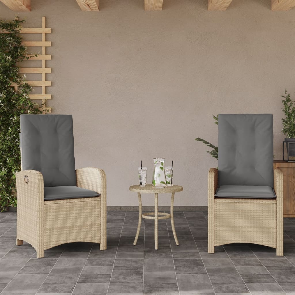 vidaXL 3-delige Bistroset met kussens poly rattan gemengd beige