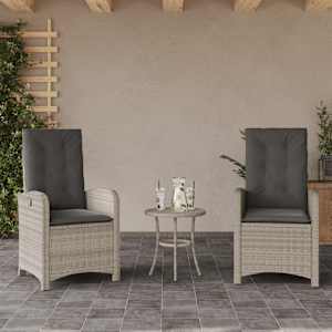 3dílný bistro set s poduškami světle šedý polyratan - obrázek 3
