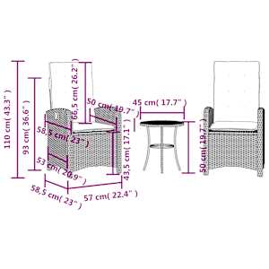 3dílný bistro set s poduškami světle šedý polyratan - obrázek 15