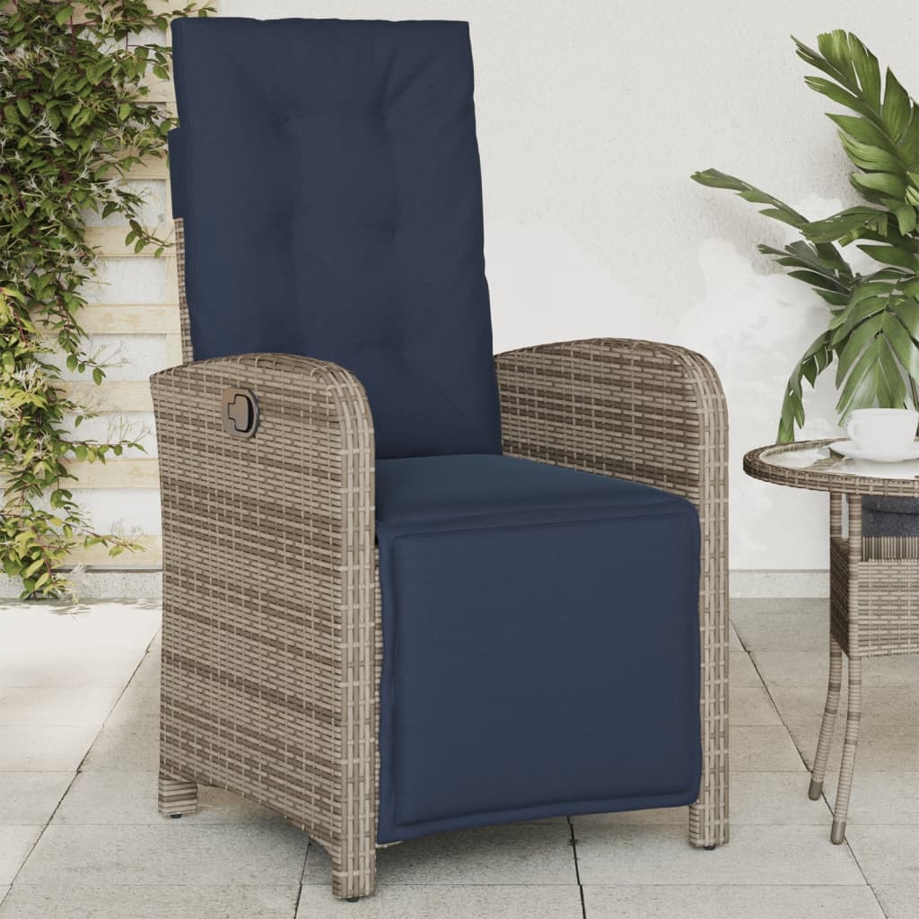Reclining Garden Chair with Footrest Grey Poly Rattan