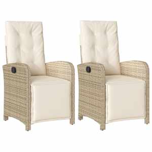 Polohovací zahradní křesla 2 ks s podnožkou béžová polyratan - obrázek 2
