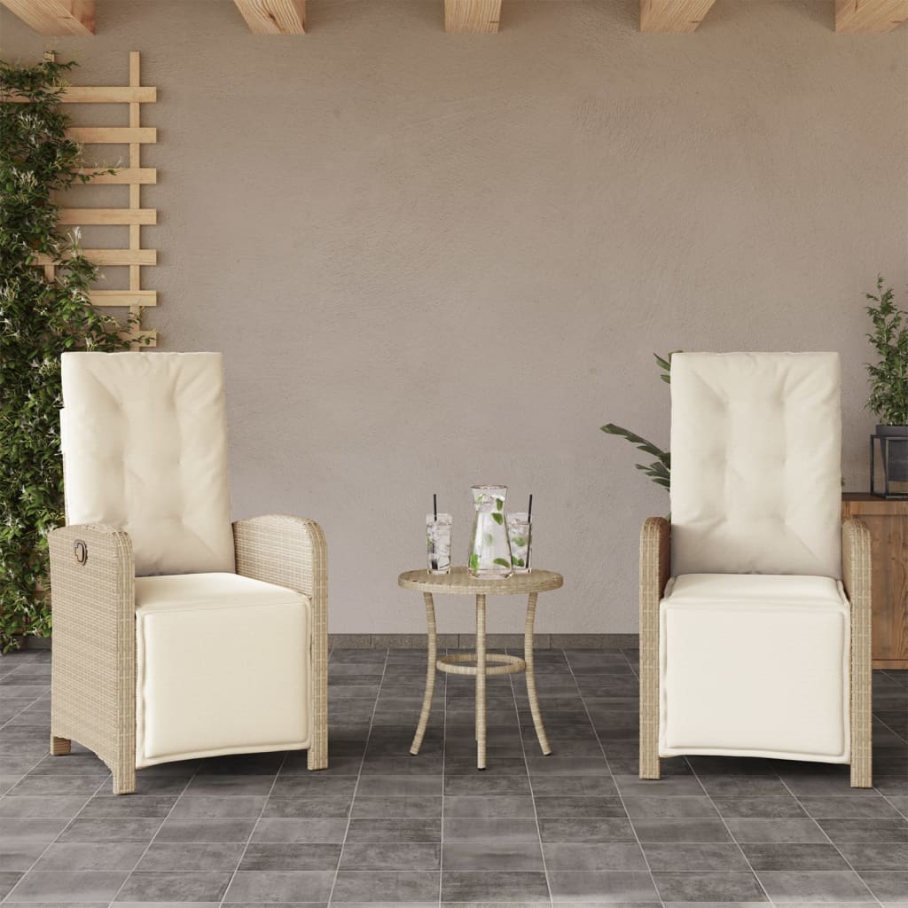 vidaXL Justerbara tr&auml;dg&aring;rdsstolar 2 st med fotst&ouml;d beige konstrotting