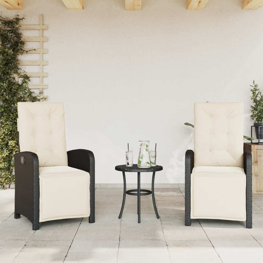 vidaXL 3-delige Bistroset met kussens poly rattan zwart