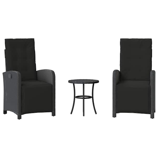 vidaXL 3-osaline bistrookomplekt patjadega, must, pol&uuml;rotang