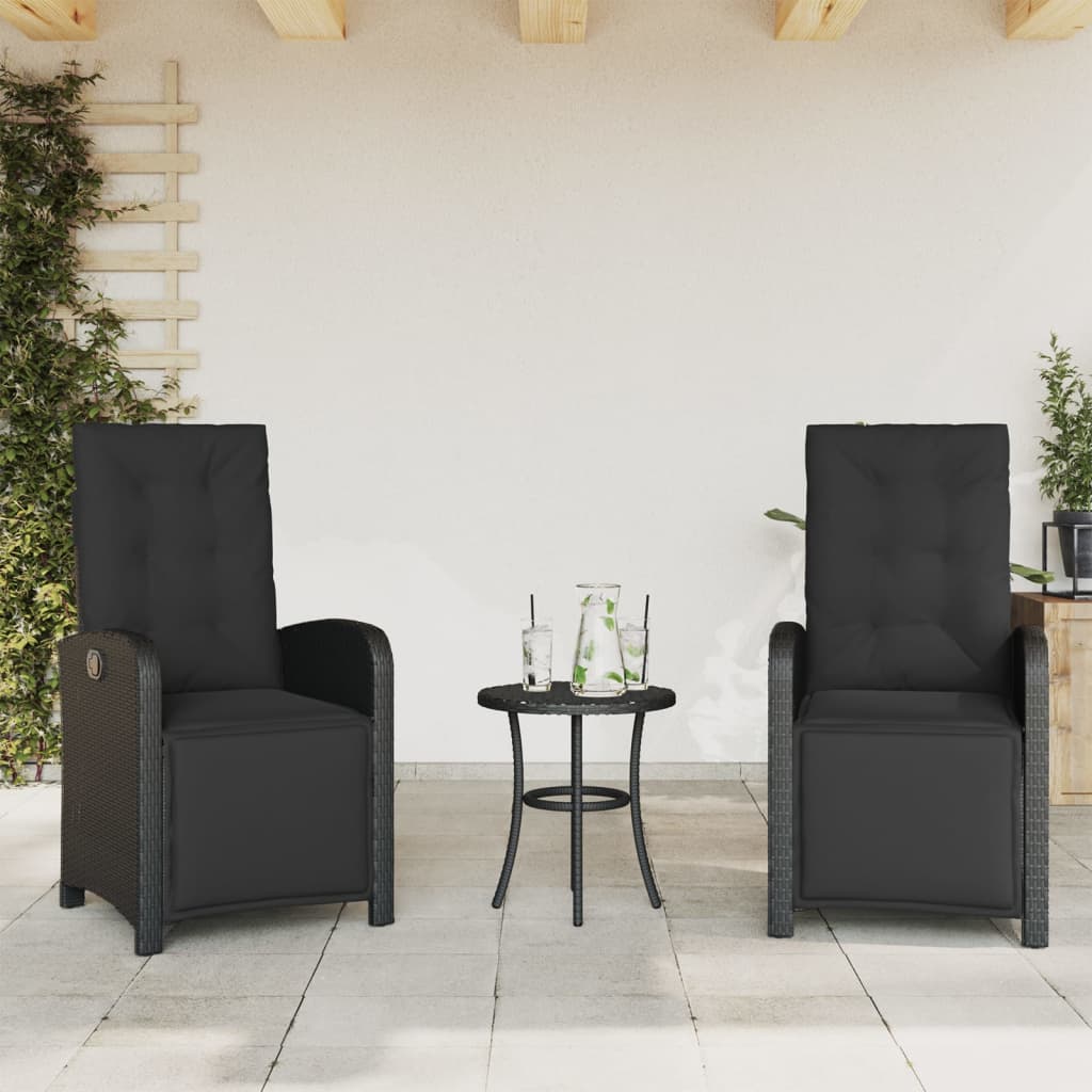 vidaXL 3-delige Bistroset met kussens poly rattan zwart