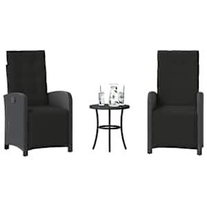 3dílný bistro set s poduškami černý polyratan - obrázek 1