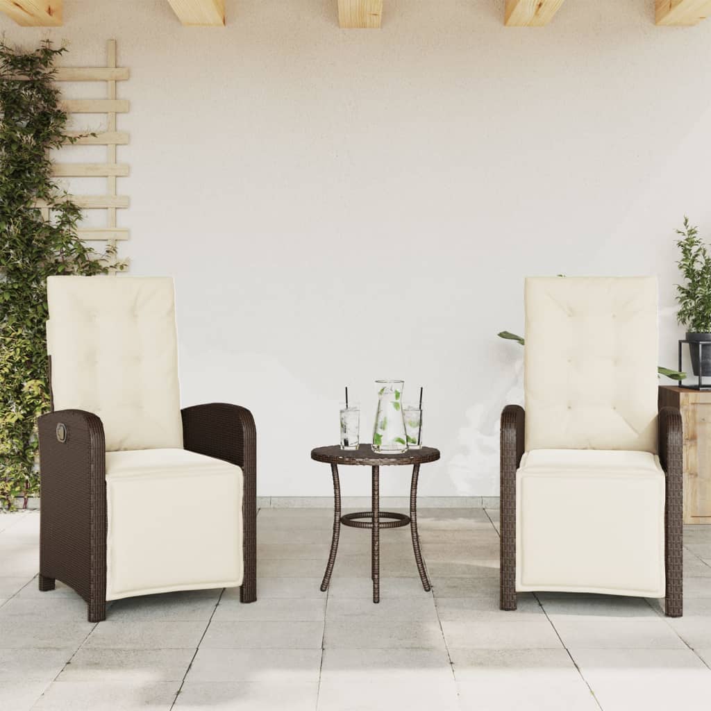 vidaXL 3-delige Bistroset met kussens poly rattan bruin