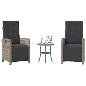 3dílný bistro set s poduškami šedý polyratan