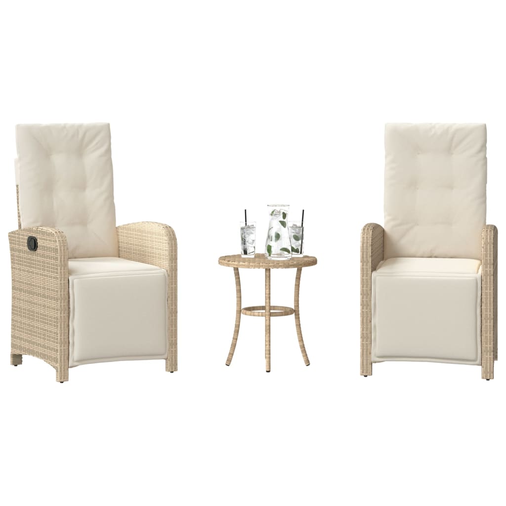 vidaXL 3-tlg. Bistro-Set mit Kissen Beige Poly Rattan