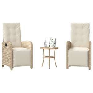 Bistro garnitura 3-delna z blazinami bež poli ratan