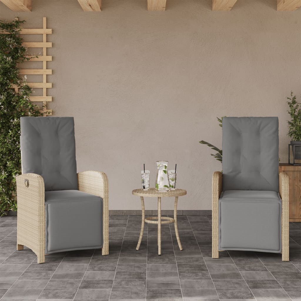 vidaXL 3-delige Bistroset met kussens poly rattan gemengd beige