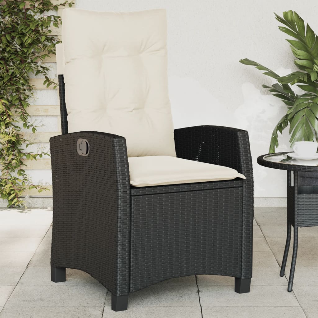 vidaXL Gartensessel Verstellbar mit Kissen Schwarz Poly Rattan