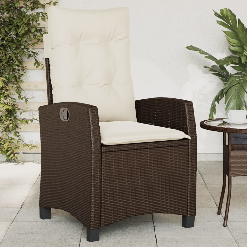 vidaXL Gartensessel Verstellbar mit Kissen Braun Poly Rattan