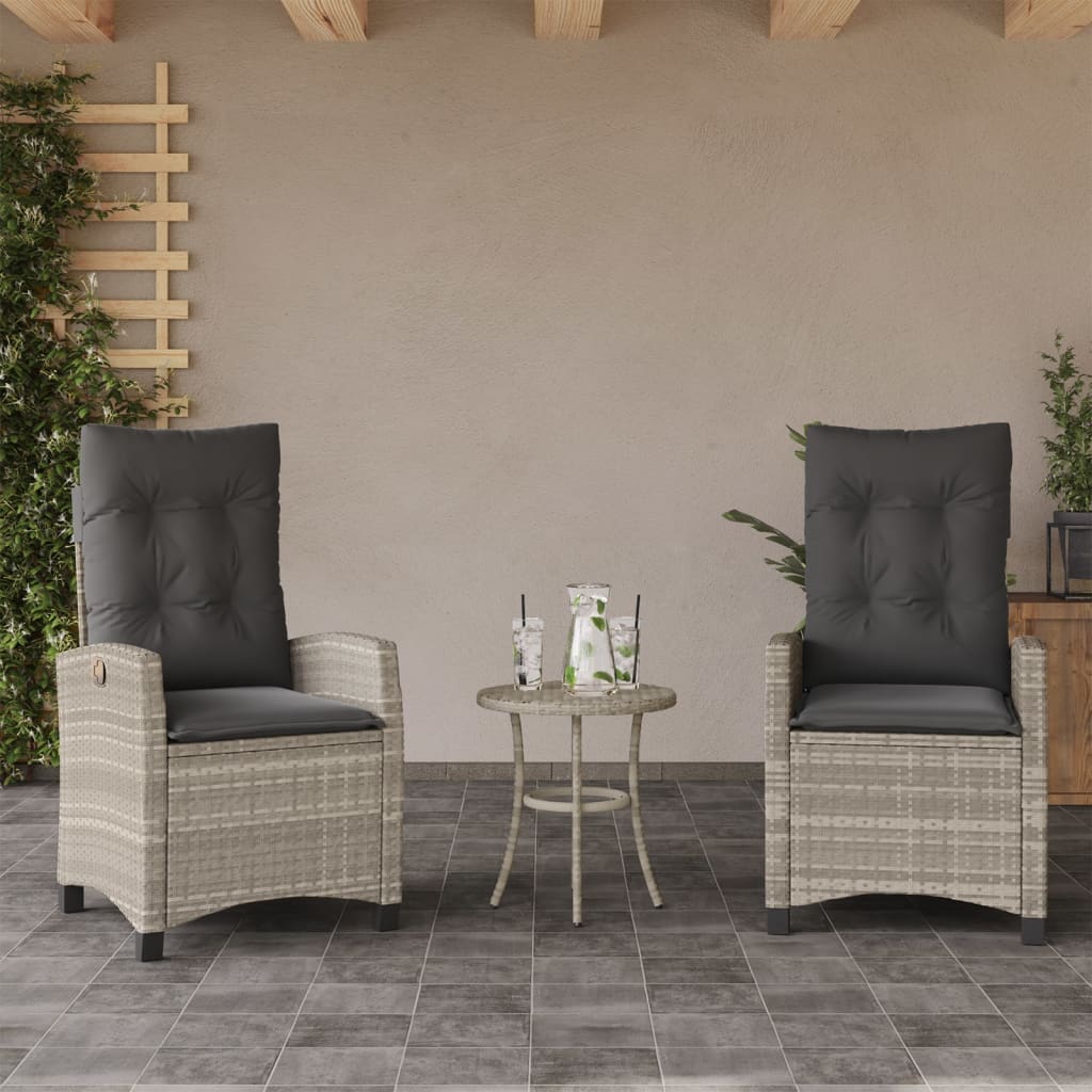 vidaXL Gartensessel mit Kissen 2 Stk. Verstellbar Hellgrau Poly Rattan