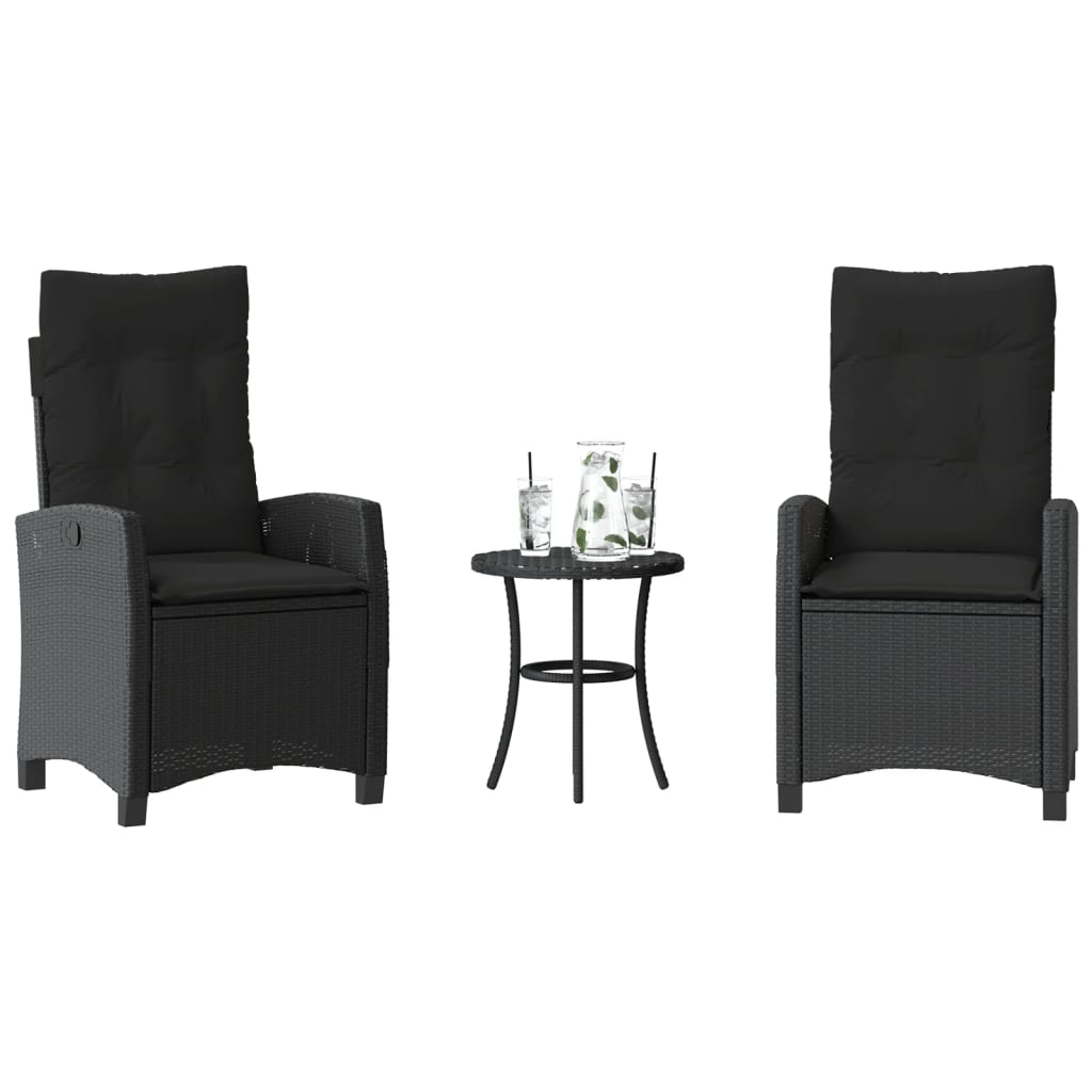 3 Piece Bistro Set with Cushions Black Poly Rattan vidaXL