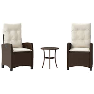 3dílný bistro set s poduškami hnědý polyratan - obrázek 2