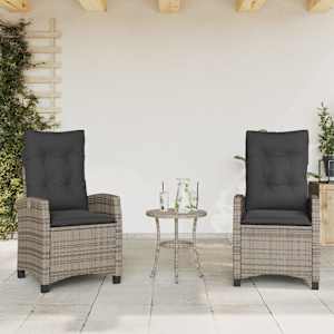 3dílný bistro set s poduškami šedý polyratan - obrázek 3