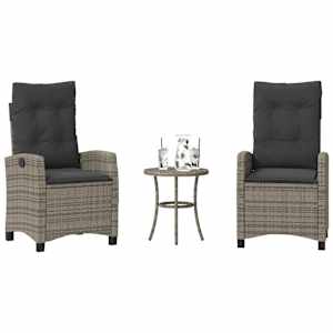 3dílný bistro set s poduškami šedý polyratan - obrázek 1