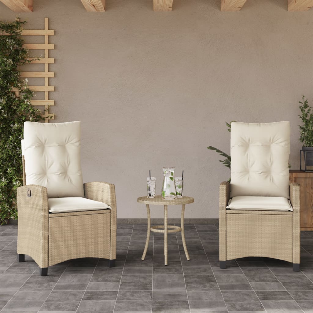 vidaXL 3-delige Bistroset met kussens poly rattan beige