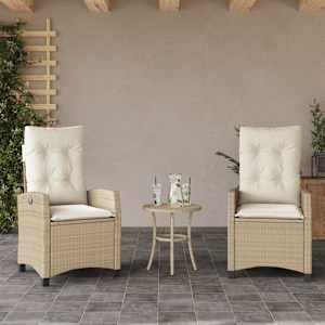 3dílný bistro set s poduškami béžový polyratan - obrázek 3