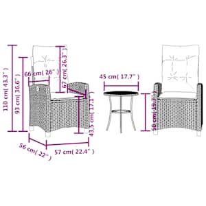 3dílný bistro set s poduškami béžový polyratan - obrázek 15