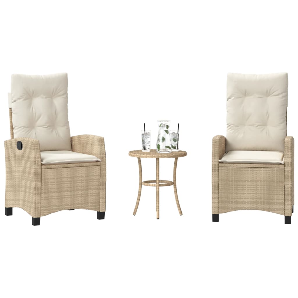vidaXL 3-tlg. Bistro-Set mit Kissen Beige Poly Rattan