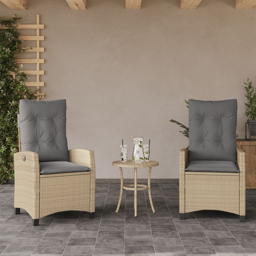 vidaXL 3-delige Bistroset met kussens poly rattan gemengd beige