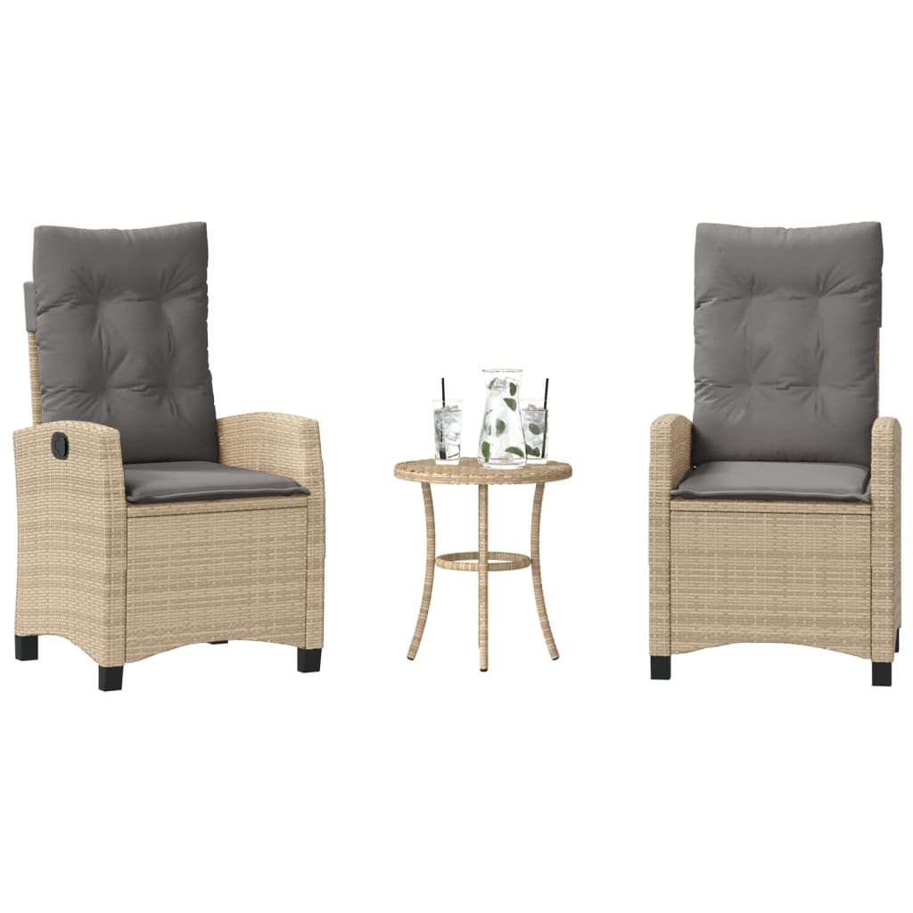 vidaXL 3-tlg. Bistro-Set mit Kissen Beigemischung Poly Rattan