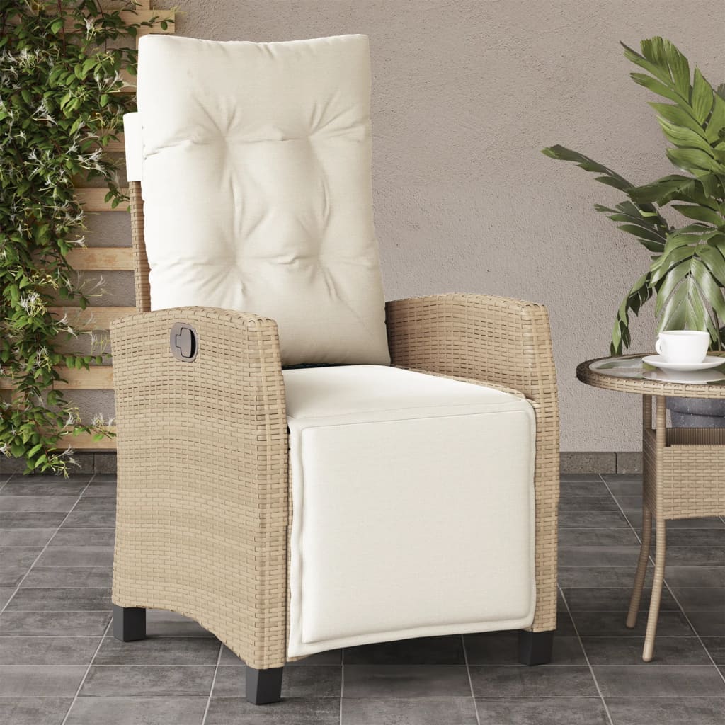 vidaXL Gartensessel mit Fußteil Verstellbar Beige Poly Rattan