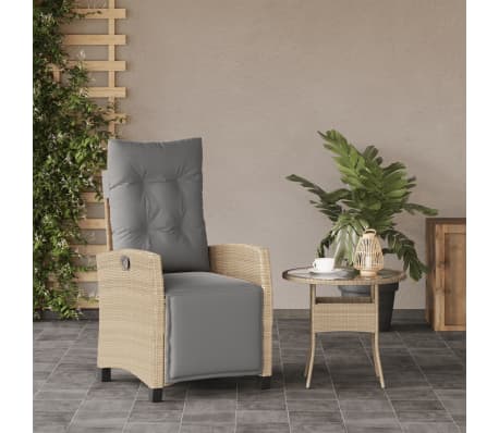 vidaXL Sill&oacute;n reclinable de jard&iacute;n con reposapi&eacute;s rat&aacute;n PE beige mixto