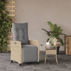 vidaXL Sill&oacute;n reclinable de jard&iacute;n con reposapi&eacute;s rat&aacute;n PE beige mixto