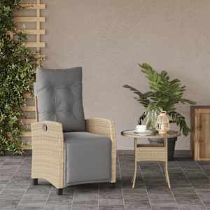 vidaXL Sill&oacute;n reclinable de jard&iacute;n con reposapi&eacute;s rat&aacute;n PE beige mixto
