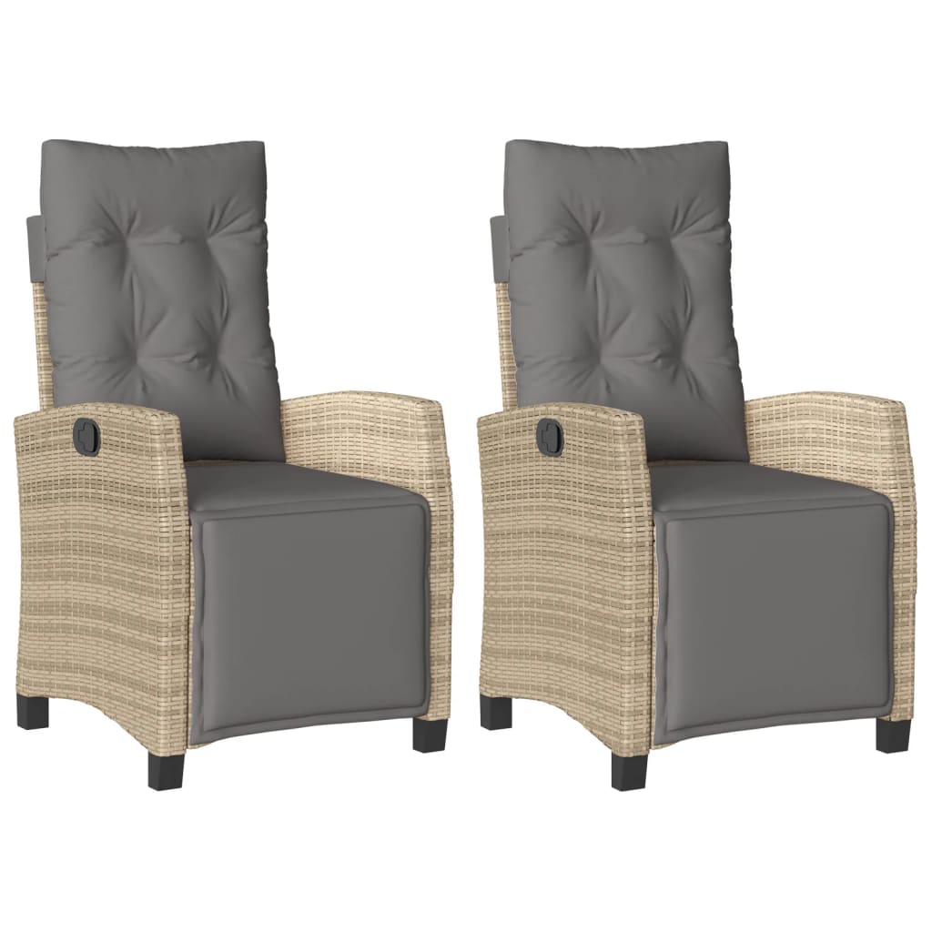 vidaXL Polohovací zahradní křesla 2ks s podnožkou mix béžové polyratan