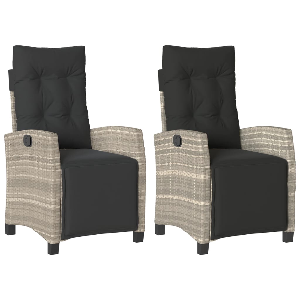 vidaXL Polohovací zahradní křesla 2 ks podnožkou světle šedá polyratan