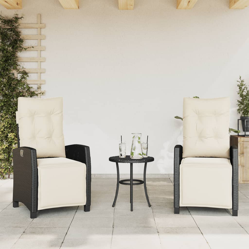 vidaXL 3-delige Bistroset met kussens poly rattan zwart