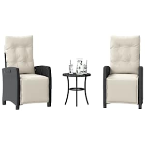 Bistro garnitura 3-delna z blazinami črn poli ratan