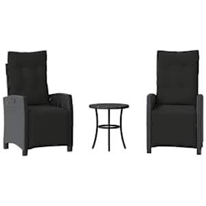 vidaXL 3-osaline bistrookomplekt patjadega, must, pol&uuml;rotang