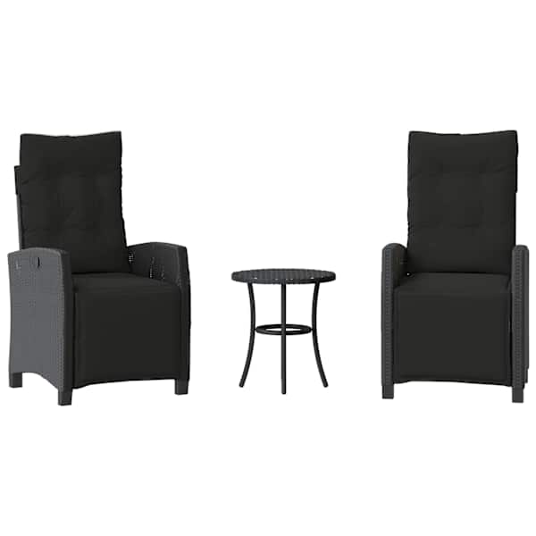 vidaXL 3-osaline bistrookomplekt patjadega, must, pol&uuml;rotang