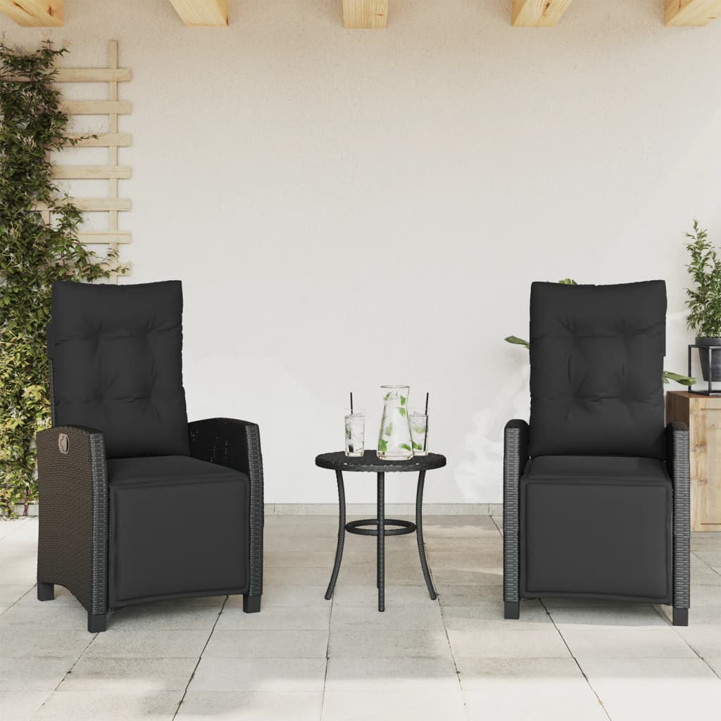 vidaXL 3-delige Bistroset met kussens poly rattan zwart