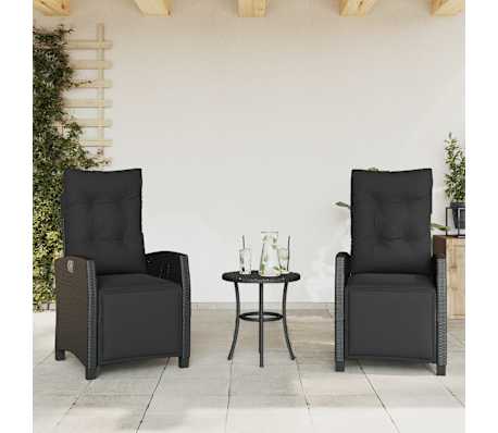 vidaXL Caf&eacute;set med dynor 3 delar svart konstrotting
