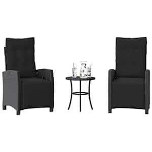 3dílný bistro set s poduškami černý polyratan - obrázek 1
