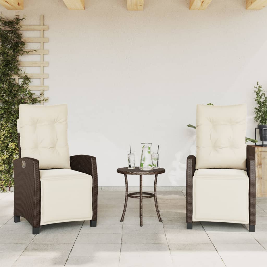 vidaXL 3-delige Bistroset met kussens poly rattan bruin