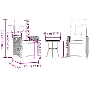 3dílný bistro set s poduškami hnědý polyratan - obrázek 15