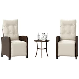 3dílný bistro set s poduškami hnědý polyratan - obrázek 1