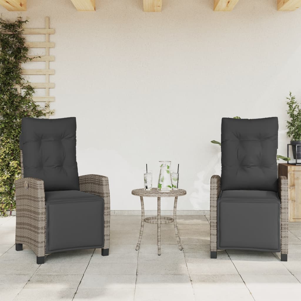 vidaXL 3-delige Bistroset met kussens poly rattan grijs
