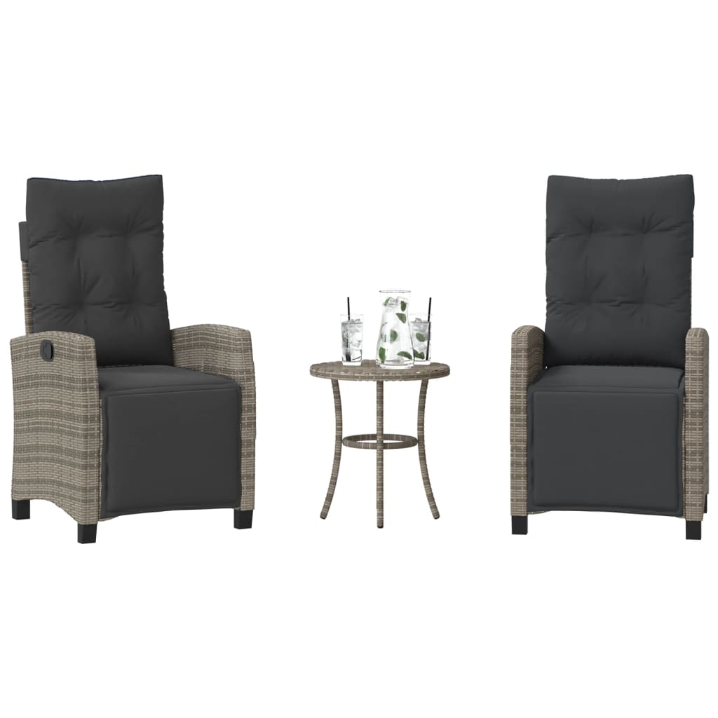 vidaXL 3-tlg. Bistro-Set mit Kissen Grau Poly Rattan